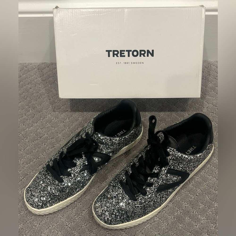 Tretorn Black and Silver Glitter Sneakers